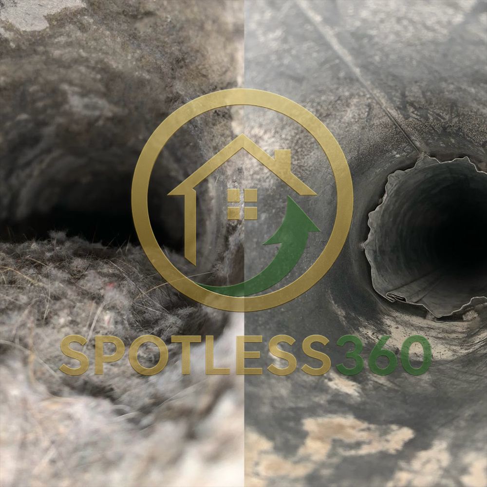 Air duct opening before and after: matted dust and lint on the left, bare metal duct on the right
